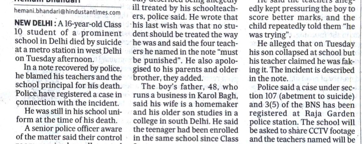 Teen school going dies by suicide